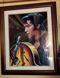 lot 618 image: Elvis Print in Wood Frame - approx 26x32