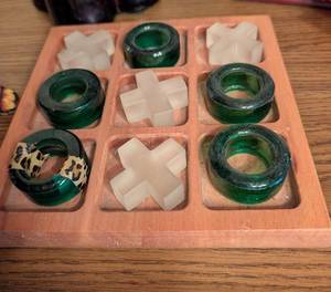 lot 624 image: Wooden Tic Tac Toe Game Board with Glass Markers