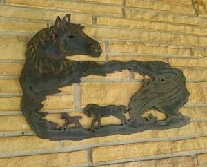 lot 644 image: Metal Horse Wall Art Scene with Foals- approx 34 inches wide