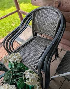 lot 648 image: Black Metal and Wicker Patio Chair