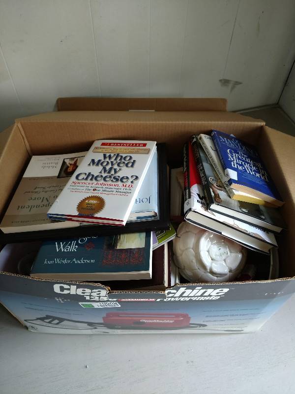 lot 10009 image: box of books and home decor items