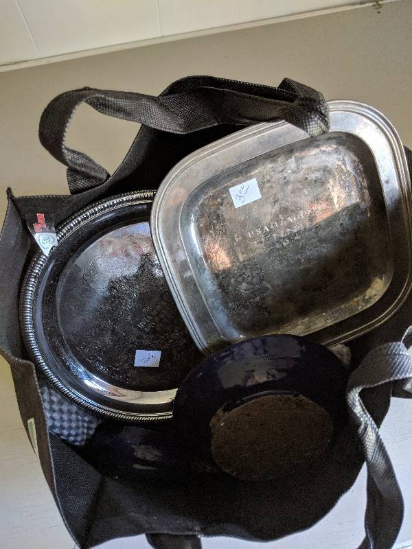 lot 10016 image: bag of ceramics and silver plates