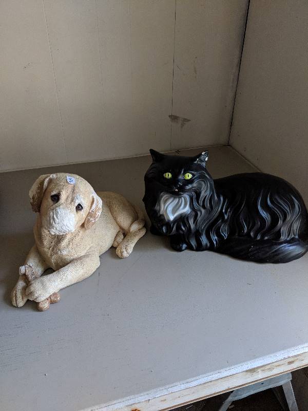 lot 10018 image: dog and cat ceramic statues