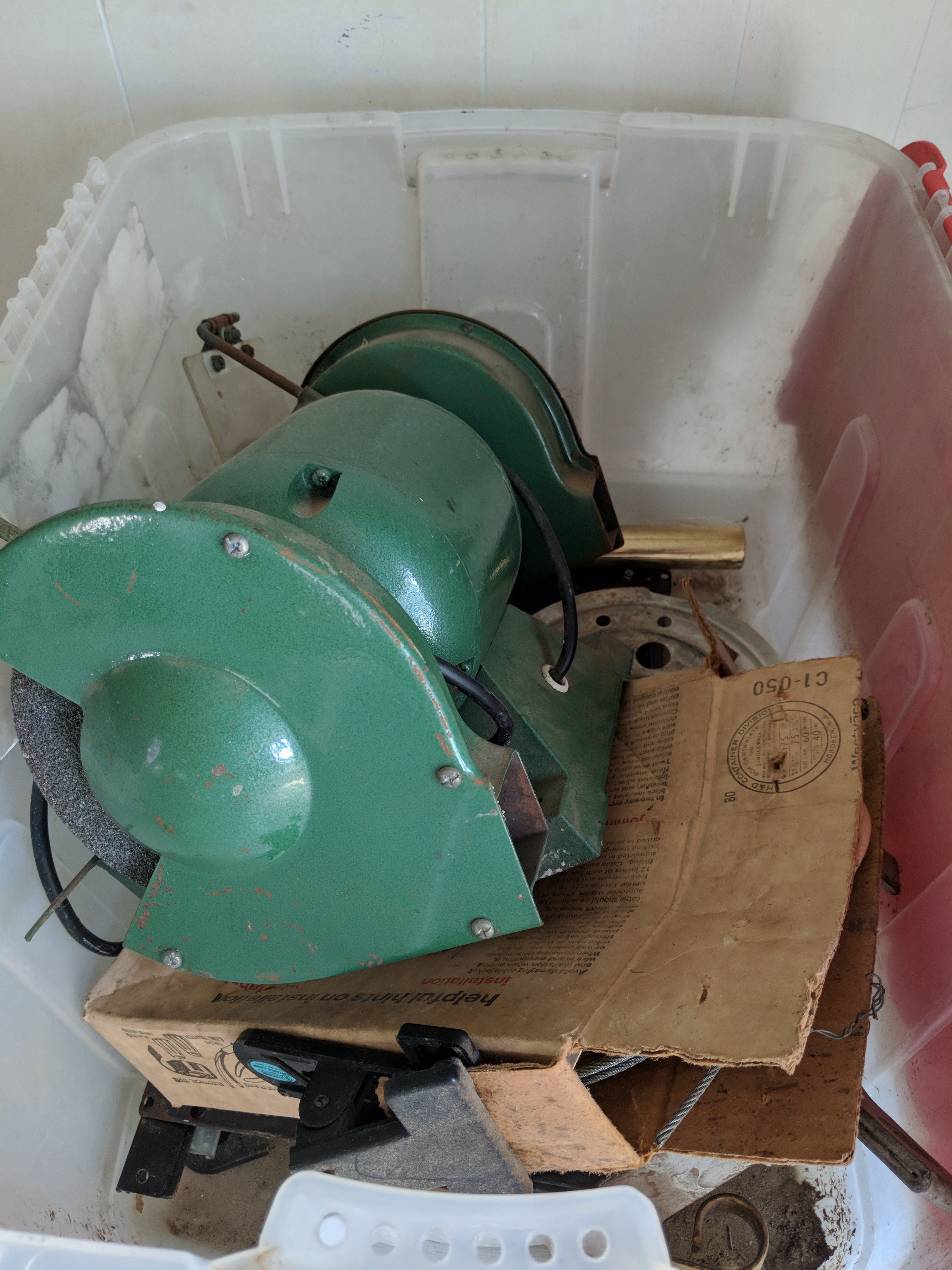 lot 10053 image: Bench grinder and other tools