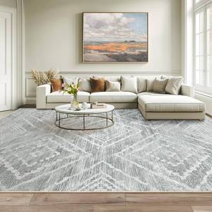 lot 9886 image: Area Rug 8x10 Rug Machine Washable Non-Slip Low Pile Print Pattern Western Rug for Living Room Bedroom Entryway-Light GreyCream