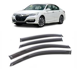 lot 9891 image: BGGTYRSD Side Window Visors Rain Guards Deflectors for Honda Accord 2013-2017 Smoke Chrome Trim