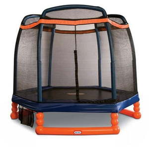 lot 9893 image: Little Tikes 7-Foot Trampoline with Enclosure BlueOrange - Retail $379.98