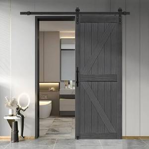 lot 9900 image: S&Z TOPHAND� 30 in x 84 in MDF Deep Gray British Brace Knotty Barn Door with 5FT Sliding Hardware KitSolid Slab Covered with Water-Proof PVC Surface, Simple DIY Assembly
