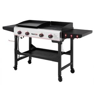 lot 9902 image: Royal Gourmet GD403 4-Burner Propane Gas Grill and Griddle Combo with Folding Legs, 48,000 BTUs, Portable Griddle Grill Combo for Outdoor Cooking While Camping or Tailgating, Black & Silver