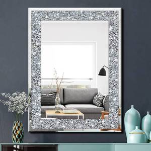 lot 9904 image: QMDECOR Crystal Crush Diamond Rectangle Silver Mirror for Wall Decoration 24x32inch Wall Hang Frameless Mirror Acrylic Diamond Decor.