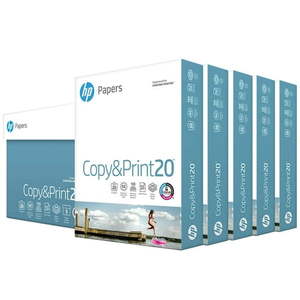 lot 9921 image: HP Paper Copy & Print. 20lb 8.5x11 letter 92 bright 2500 sheets  5 ream case CIE Whiteness 155 Poly Wrap Made In The USA