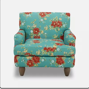 lot 9928 image: The Pioneer Woman Vintage Floral Low Back Fabric Accent Chair, Teal-Retail-$258.00