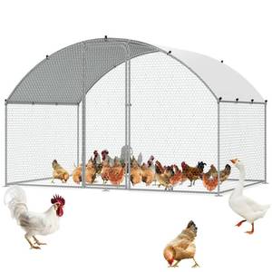 lot 9939 image: VEVOR Large Metal Chicken Coop with Run, Walkin Poultry Cage for Yard with Waterproof Cover 9.8x6.5x6.5ft, Doom Roof for Hen House, Duck and Rabbit