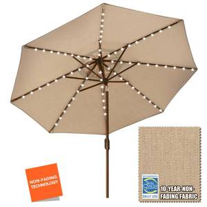 lot 9965 image: EliteShade USA 10-Year-Non-Fading Solar 9ft Market Umbrella with 80 LED Lights Patio Umbrellas Outdoor Table Umbrella with Ventilation, Heather Beige