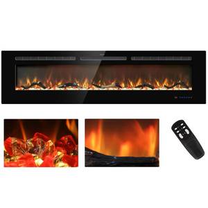 lot 9966 image: Kentsky 65 inches Electric Fireplace Inserts, Recessed and Wall Mounted Fireplace Heater, Linear Fireplace wThermostat, Remote & Touch Screen, Multicolor Flame, Timer, Log & Crystal, 750W1500W