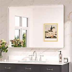 lot 9946 image: Brushed nickel bathroom mirror 40x30