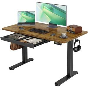 lot 35517 image: Claiks Standing Desk with Drawers, 48 x 24 Inches Electric Standing Desk Adjustable Height, Sit Stand Up Desks Computer Workstation, Rustic Brown