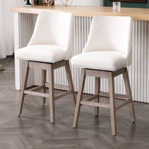 lot 35522 image: Janoray Counter Height Bar Stools Set of 2, Linen Fabric Mid Century Modern Swivel Barstool with Back & Wood Legs Comfy Upholstered Counter Chairs for Home BarDining RoomRestaurant, Cream