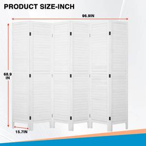 lot 35530 image: Room Divider 6 Panel Wood Privacy Screen Folding Partition Wall Room Dividers Freestanding White 5.57 FT Tall Divider for Room Separation - Retail $119.99