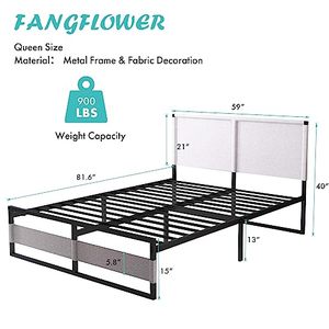 lot 35535 image: Fangflower Metal Platform Bed Frame with Headboard, 13 Inches King Size Bed Frame, Heavy Duty Steel Slat Mattress FoundationNo Box Spring NeededTool Free Setup