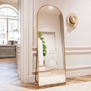 lot 35536 image: HARRITPURE 64x21 Arched Full Length Mirror Free Standing Leaning Hanging Mounted Mirror Aluminum Frame Modern Simple Home Decor for Living Room Bedroom Cloakroom, Gold