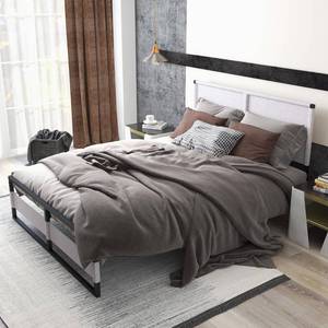 lot 35546 image: Fangflower Metal Platform Bed Frame with Headboard, 13 Inches King Size Bed Frame, Heavy Duty Steel Slat Mattress FoundationNo Box Spring NeededTool Free Setup