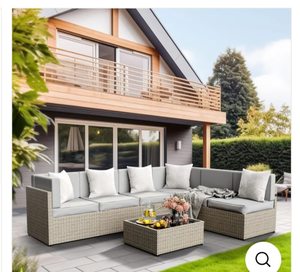 lot 35550 image: Pamapic Rattan Outdoor Sectional Couch Set (7 Pieces) (2 BOXES)