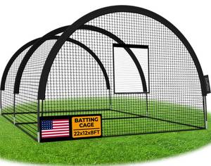 lot 35555 image: ZivPlay Baseball Batting Cage Net Batting Cages for Backyard Portable Pop Up Cage for Baseball and Softball 22ftx12ftx8ft with Pitching Machine Hole and Detachable Door