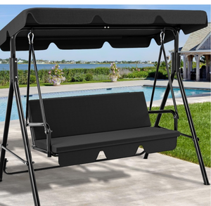 lot 35574 image: YITAHOME Canopy Swing Chair, 3 Seater Garden Swing Seat, 170 x 110 x 153cm Outdoor Swinging Chair Bench with Adjustable Canopy & Removable Cushion for Patio Poolside Porch, 200KG Loadable, Black