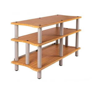 lot 35579 image: Monoprice Monolith Double-Wide XL 3-Tier AV Stand - Maple  300 lbs Weight Capacity Per Shelf Organize and Display Your AV Components Home Theater or Entertainment System - Retail $472.99