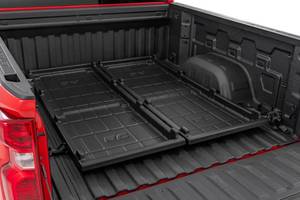 lot 35580 image: Rough Country Truck Bed Cargo Storage Tray - Fits All Popular Pickup Trucks, Organizer with Slide Out Design for Easy Tailgate Access, Black