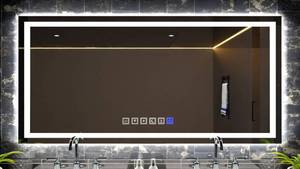 lot 35581 image: Fab Glass and Mirror LED Mirror 48x30 Inches, Led Bathroom Mirror with Lights Front and Backlit Anti-Fog Memory Brightness, Three Color Options Frameless Wall Mounted Bathroom Vanity Mirrors