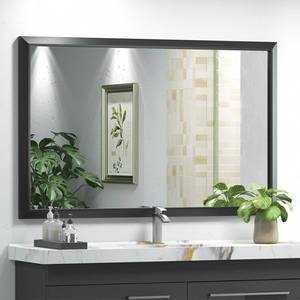 lot 35585 image: SMIROR 48x40 Inch Matte Black Bathroom Mirrors for Over Sink, Metal Framed Vanity Mirror for Wall, Rectangular, Right Angle Corner, Thick Frame, Tempered Glass (HorizontallyVertically)