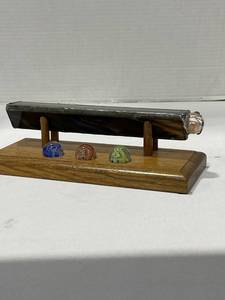 lot 1043 image: Vintage stained glass kaleidoscope with stand and 4 marbles