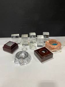 lot 1083 image: Laser etched paperweights and light bases