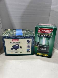 lot 1160 image: Coleman Packaway lantern and electric quick pump