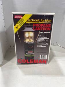 lot 1168 image: Coleman Electronic Ignition Propane Camping Lantern 5154-700 White Picket Globe