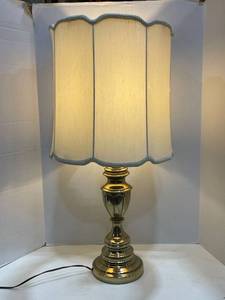 lot 2024 image: Solid brass table lamp (inside of shade is torn)