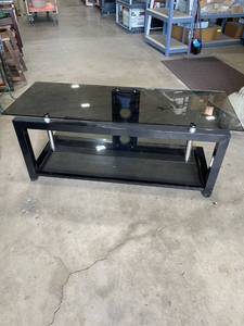 lot 3003 image: Tempered glass tv stand 20 x 52 x 20 in