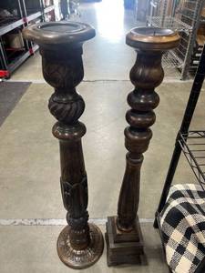 lot 3038 image: 2 wooden candle holders 36 inches tall