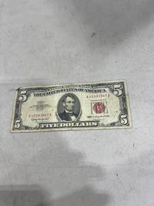 lot 3077 image: 1963 series red seal 5 dollar bill