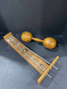 lot 4005 image: Vintage Shoot the Moon game with antique barbell