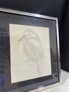 lot 4075 image: Framed drawing of Kookaburra signed 15x13