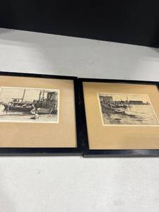 lot 4077 image: 2 Framed Art signed possible prints both 8x9