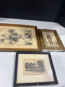 lot 4076 image: Framed art 2 pieces are signed larger picture is 10x13