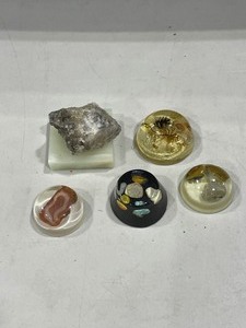 lot 1071 image: Mineral rocks and petrified wood in acrylic paperweights
