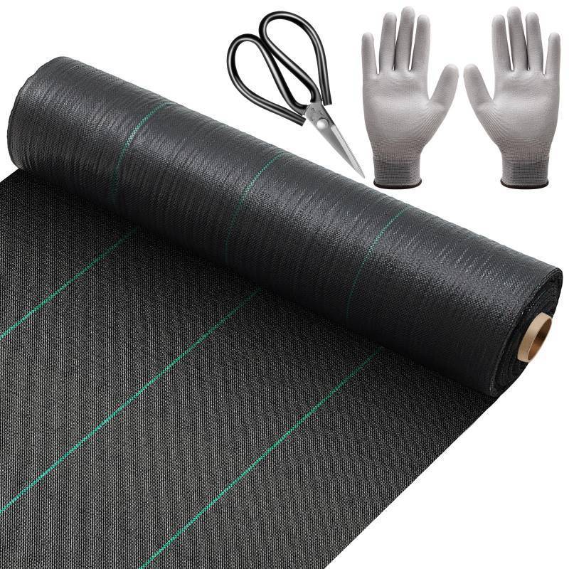 lot 11215 image: SmoothNovelty 3 x 500 ft Weed Barrier Landscape Fabric Heavy Duty 3.2 oz Weed Barrier Block Garden Ground Cover Woven Ground Cloth with Glove Scissors for Gardening Farming Landscaping