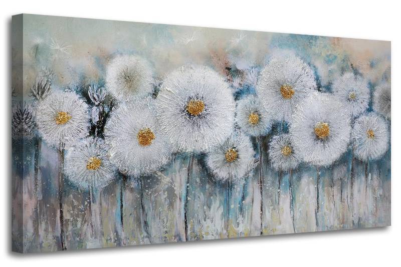 lot 11216 image: Acocifi Large Dandelion Canvas Wall Art Grey Elegant Flowers Landsape Painting Abstract Florals Picture Handmade 3D Textured Artwork Framed for Living Room Bedroom Bathroom Office Home Decor 58x29