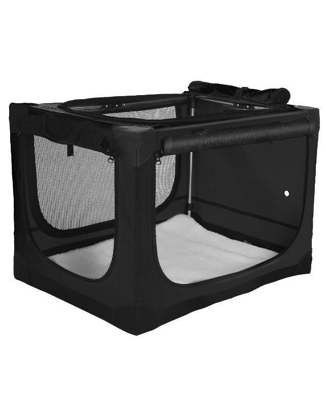 lot 11222 image: Deekuiwi 30-Inch Collapsible Travel Dog Crate, Portable 4-Door Soft Kennel for Medium to Large Dogs, Chew-Proof Mesh Windows, IndoorOutdoor Use, Foldable, with Storage Bag (Black)