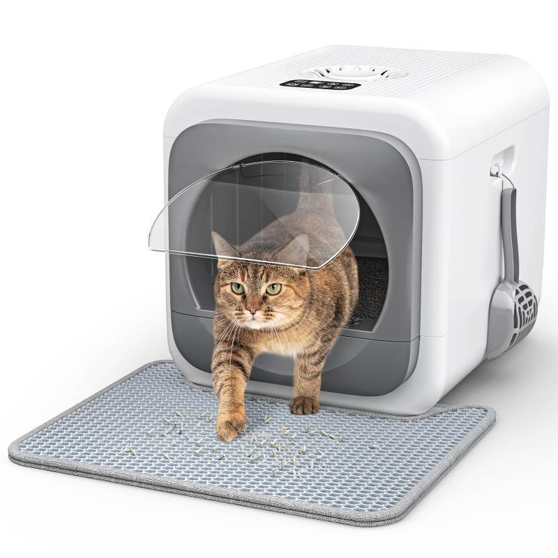 lot 11223 image: Kotlie Smart Odor Control Cat Litter Box Large Enclosed Cat Litter Box for Big Cats&Multiple Cats, Easy Clean Kitty Litter Box with Infrared Sensor, Scoop&Mat, 5V1A USB